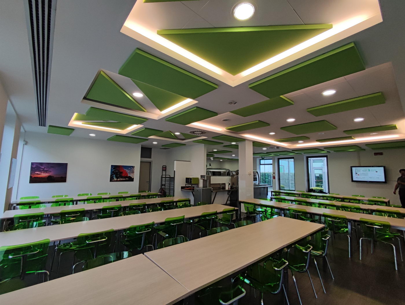 Custom-made decorative sound-absorbing panels-Decho-green-triangle-and-rectangle